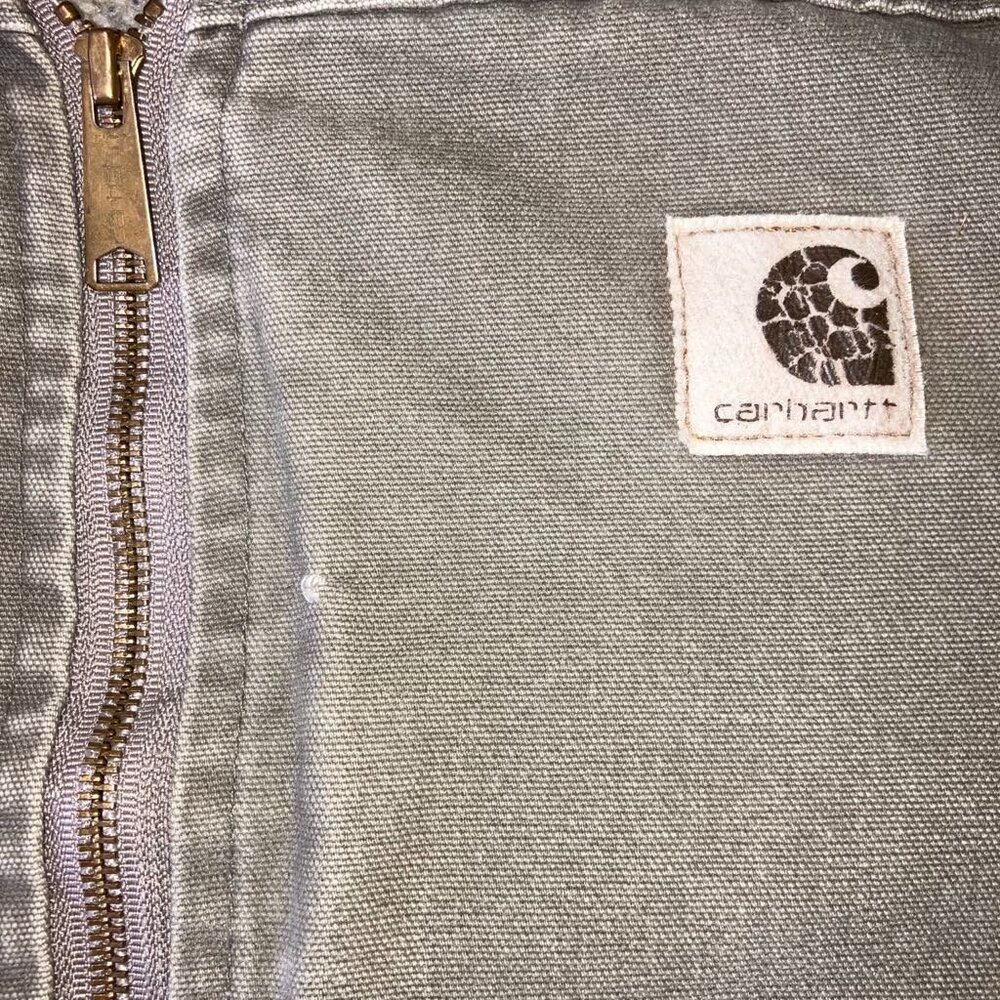 Vintage Carhartt Sherpa Lined Gray Green Canvas Vest V13 with Slit Pockets XL - Picture 5 of 10